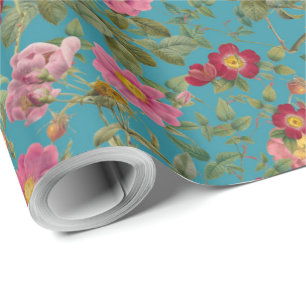 Cadeau Papier d'emballage vintage rose sauvage en bleu la