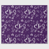 Cadeau Papier d'emballage violet avec cœurs blancs (Plat)