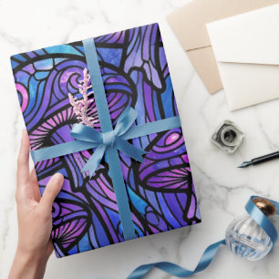 Cadeau Papier d'emballage violet avec un amas de champign