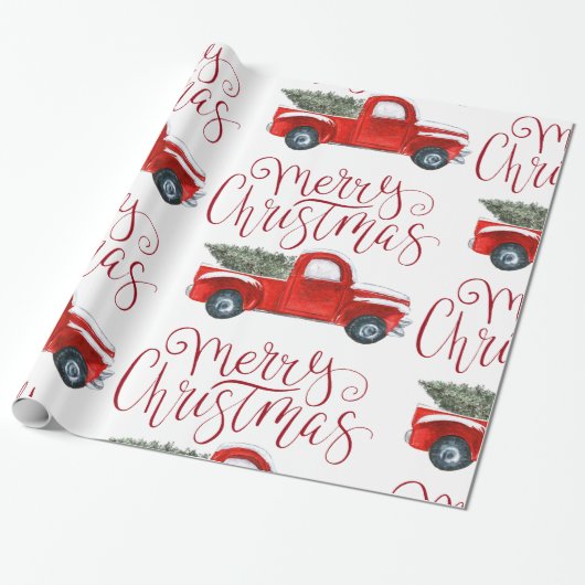 Cadeau Papier d'enlèvement de Noël vintage Camion rouge (Déroulé)