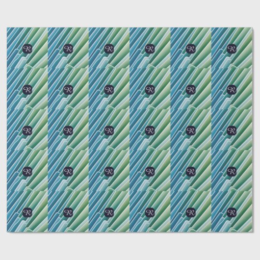 Cadeau Papier d'enrobage Abstrait bleu monogramme personn (Plat)