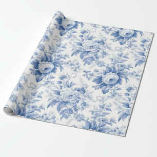 Cadeau Papier d'enrobage bleu vintage de toile Florale