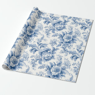 Cadeau Papier d'enrobage bleu vintage de toile Florale