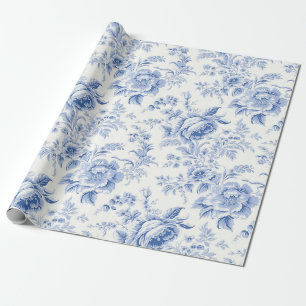 Cadeau Papier d'enrobage bleu vintage de toile Florale