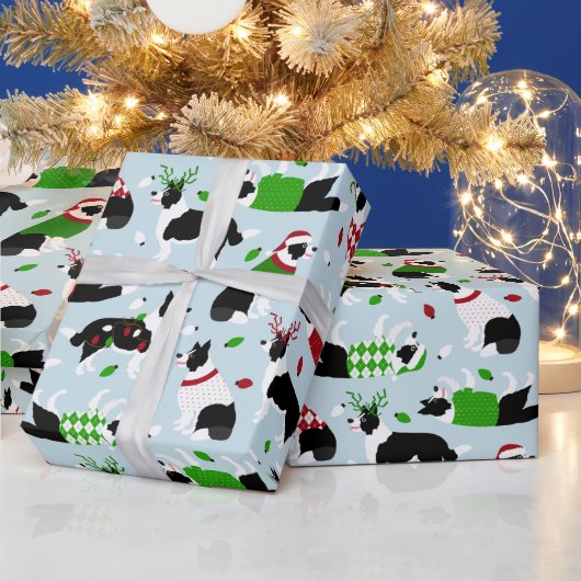 Cadeau Papier d'enrobage Collie Bordure de Noël (Vacances)
