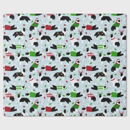 Cadeau Papier d'enrobage Collie Bordure de Noël (Plat)
