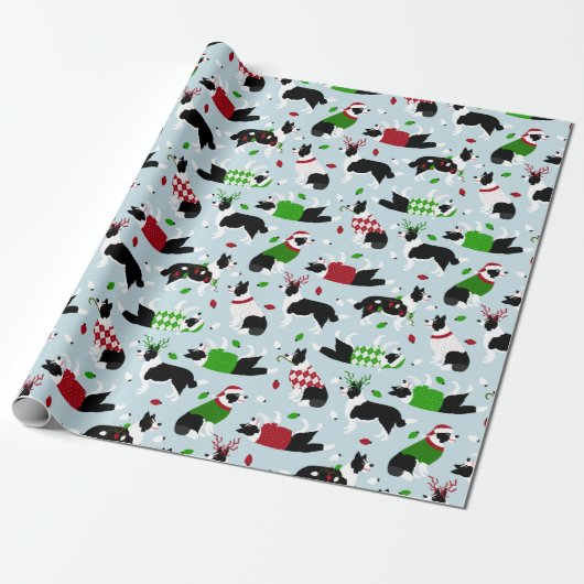 Cadeau Papier d'enrobage Collie Bordure de Noël (Déroulé)