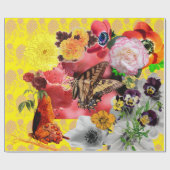 Cadeau Papier d'enrobage de BOUTEILLE ET FLEURS (Plat)