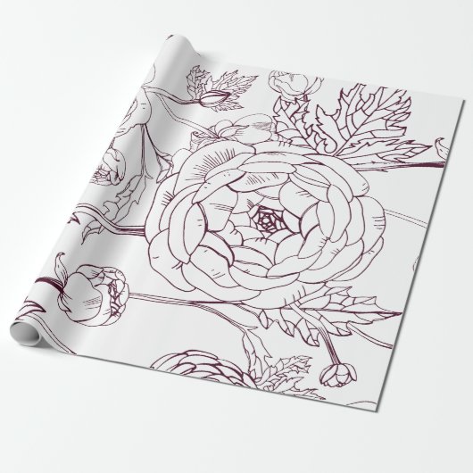 Cadeau Papier d'enrobage de contour de fleur | Luxueux Ma (Déroulé)
