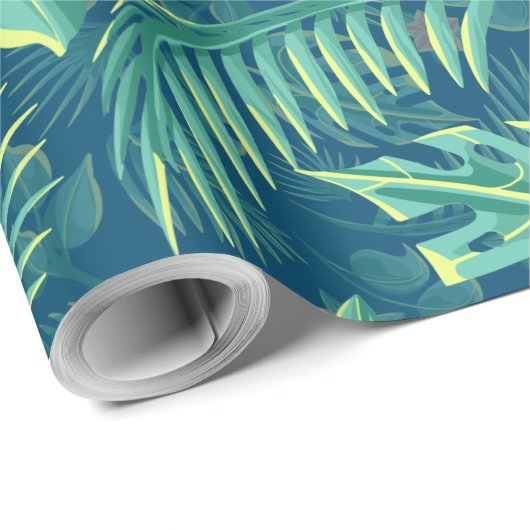 Cadeau Papier d'enrobage Motif de feuillage tropical (Coin rond)
