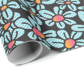 Cadeau Papier d'enrobage noir Pop Flower (Coin rond)