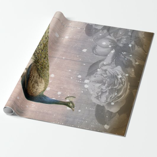 Cadeau Papier d'enrobage Peacock vintage et Rose (Déroulé)