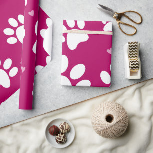 Cadeau Papier d'enrobage rose Empreinte de patte géant