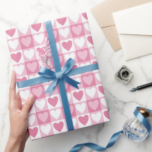 Cadeau Papier d'enveloppement À damiers coeur rose