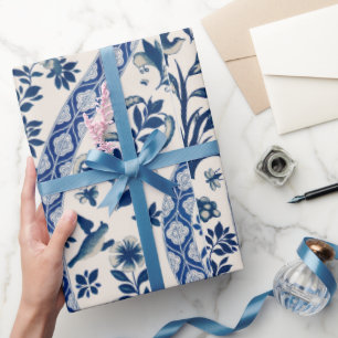 Cadeau Papier d'enveloppement à motif floral bleu