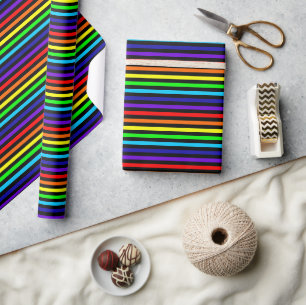 Cadeau Papier d'enveloppement à rayures arc-en-ciel noir