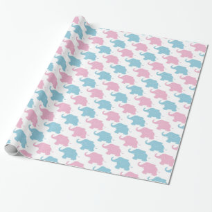 Cadeau Papier d'enveloppement Baby shower Eléphants rose