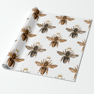 Cadeau Papier d'enveloppement blanc et or Queen Bee