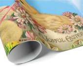 Cadeau Papier d'enveloppement bleu poulet de Pâques vinta (Coin rond)