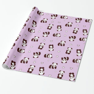 Cadeau Papier d'enveloppement cardiaque Panda violet