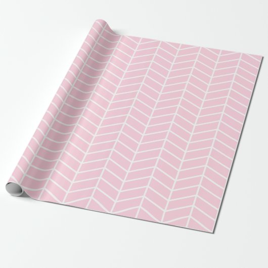 Cadeau Papier d'enveloppement Chevron - Blanc sur rose cl (Déroulé)