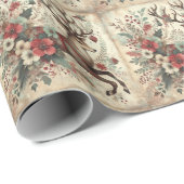 Cadeau Papier d'enveloppement classique de cerfs de Noël (Coin rond)