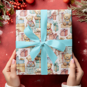 Cadeau Papier d'enveloppement coloré Nounours de Noël