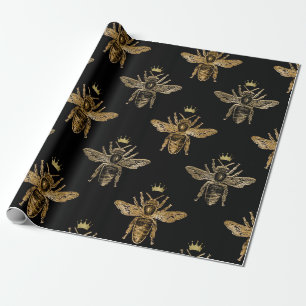 Cadeau Papier d'enveloppement d'abeilles de la reine noir