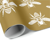 Cadeau Papier d'enveloppement d'abeilles dorées (Coin rond)