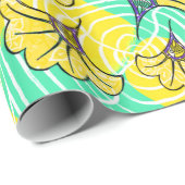 Cadeau Papier d'enveloppement d'Ankara Turquoise et Jaune (Coin rond)