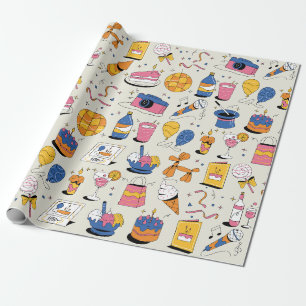 Cadeau Papier d'enveloppement d'anniversaire en bleu rose