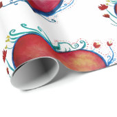 Cadeau Papier d'enveloppement d'aquarelle Coeurs (Coin rond)