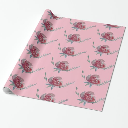 Cadeau Papier d'enveloppement d'aquarelle rose (Déroulé)