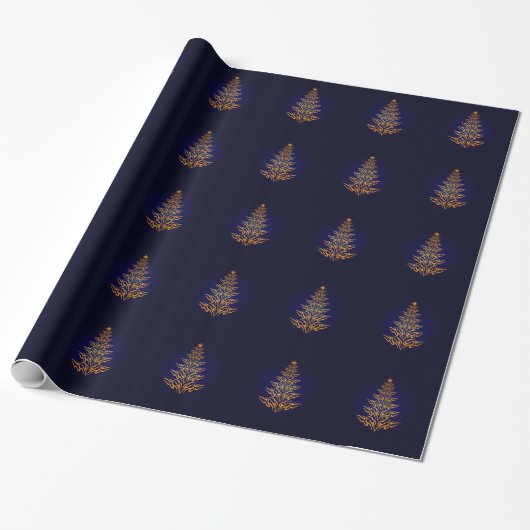 Cadeau Papier d'enveloppement d'arbre de Noël bleu élégan (Déroulé)