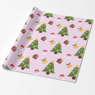 Cadeau Papier d'enveloppement d'arbre de Noël rose mou