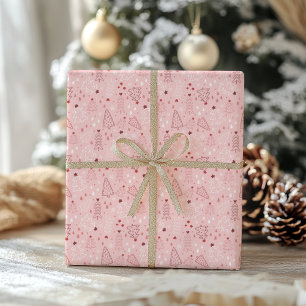 Cadeau Papier d'enveloppement d'arbre de Noël rose vif