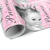 Cadeau Papier d'enveloppement de Baby shower rose princes (Coin rond)