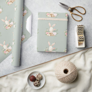 Cadeau Papier d'enveloppement de Baby shower vert de lapi