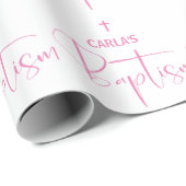 Cadeau Papier d'enveloppement de baptême rose pour fille (Coin rond)