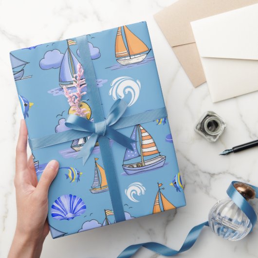 Cadeau Papier d'enveloppement de bateau à voile bleu (Cadeaux)