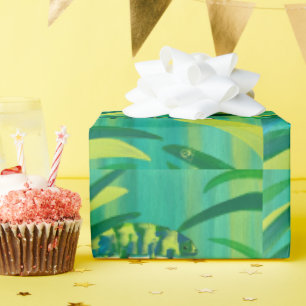 Cadeau Papier d'enveloppement de caméléon bleu vert amusa