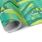 Cadeau Papier d'enveloppement de caméléon bleu vert amusa (Coin rond)