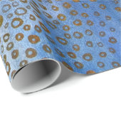 Cadeau Papier d'enveloppement de cercles dorés bleus (Coin rond)