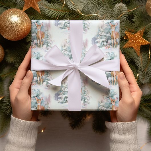Cadeau Papier d'enveloppement de cerfs de Noël enneigé