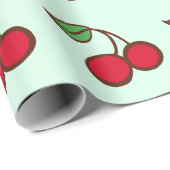 Cadeau Papier d'enveloppement de cerises de Noël vert Min (Coin rond)