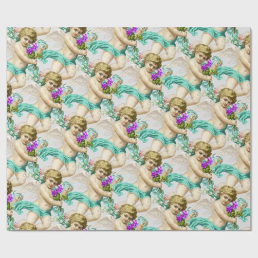 Cadeau Papier d'enveloppement de cerubs d'aqua gris (Plat)