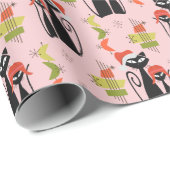 Cadeau Papier d'enveloppement de chat de Noël MCM Chat at (Coin rond)