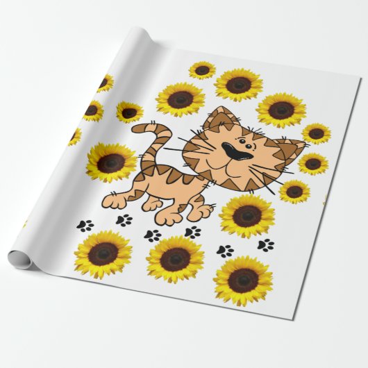 Cadeau Papier d'enveloppement de chat de tournesol (Déroulé)