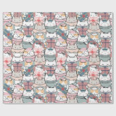 Cadeau Papier d'enveloppement de chats de Noël Pastel (Plat)