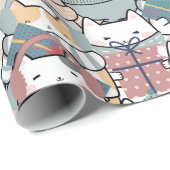 Cadeau Papier d'enveloppement de chats de Noël Pastel (Coin rond)